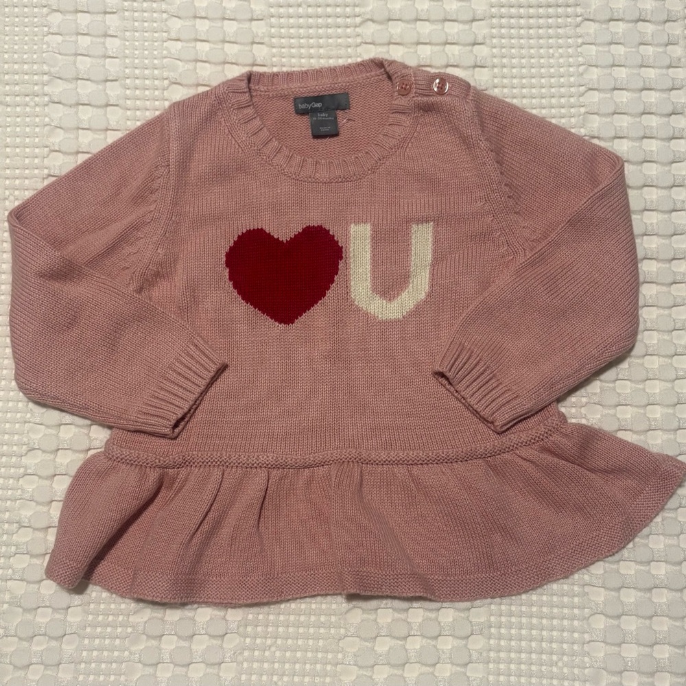 Baby Gap Pink Heart U infant girls sweater, sz. 18-24 mos. NWT